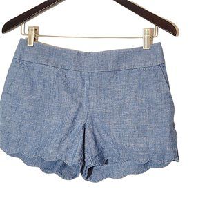 Loft Scalloped Hem Chambray The Riviera Shorts Women's Sz 00 Mid Rise